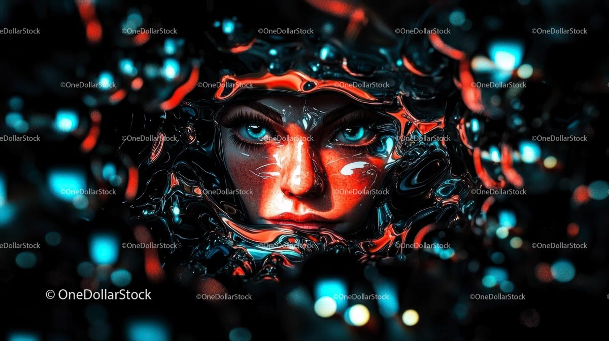 Futurystyczny portret z neonem i efektami cyfrowymi