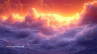 Dramatic Ocean Waves Under Vibrant Sunset Sky