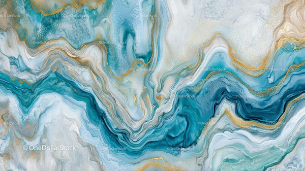 Turquoise and Gold Abstract Marble Texture