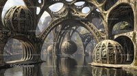 Futuristic Spherical Structures in a Mystical Landscape