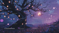 Mystical Tree with Glowing Lanterns in Dreamy Night