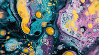 Vibrant Abstract Fluid Art with Yellow and Purple