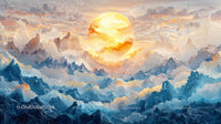 Surreal Sunrise Over Majestic Fantasy Mountains