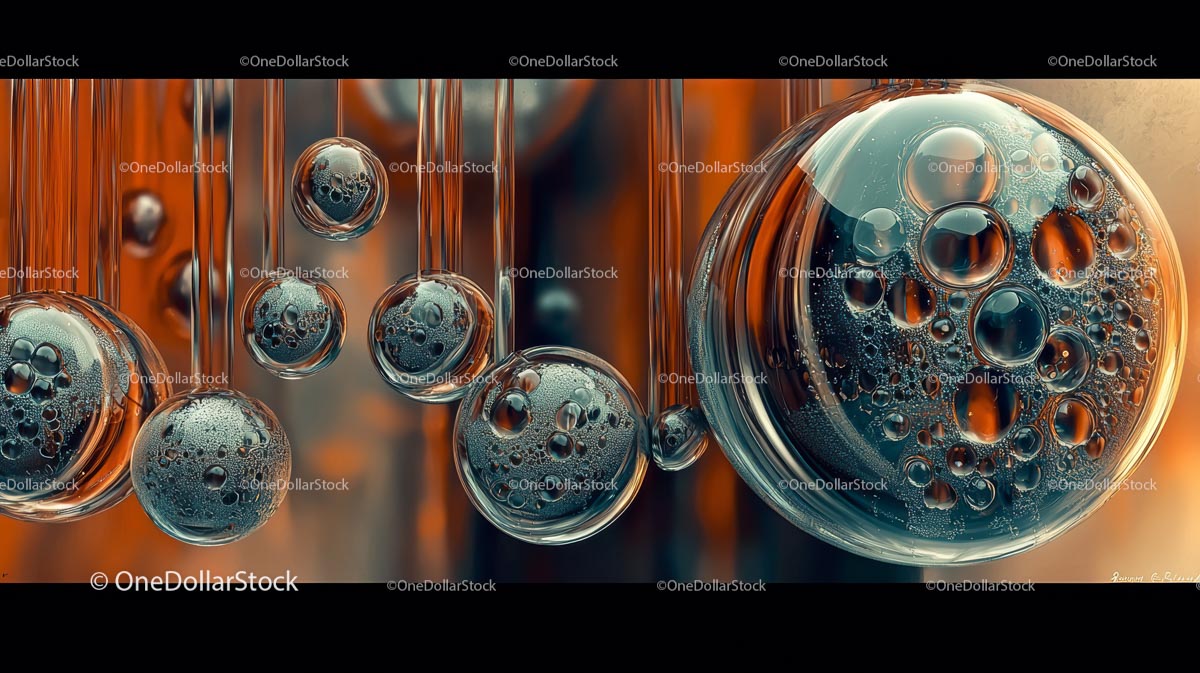 Makrofotografia bąbelków w żywej, płynnej kuli