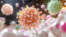 Microscopic View of Colorful Viral Particles in Motion