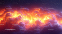 Dramatic Fiery Clouds and Vibrant Cosmic Sky