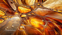 Abstract Orange and Gold Liquid Art with Bubbles