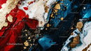 Dynamic Abstract Art with Gold Accents on Red and Blue