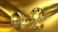 Abstract Liquid Gold with Glossy Spheres