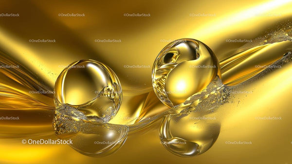 Abstract Liquid Gold with Glossy Spheres