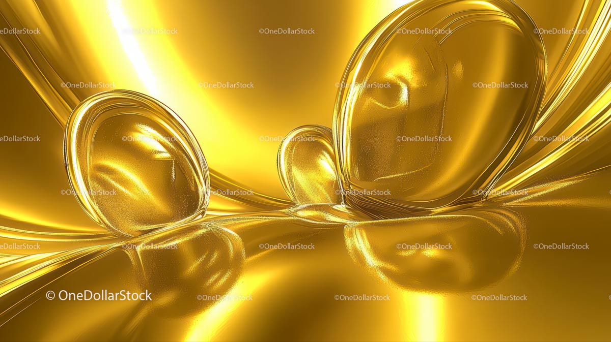 Abstrakcyjna złota ciecz z błyszczącymi krzywiznami i refleksami