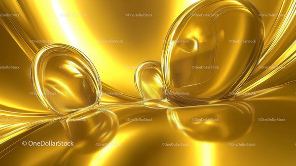 Abstract Golden Liquid with Shiny Curves and Reflections