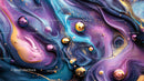 Vibrant Fluid Art with Purple and Gold Swirls