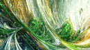 Dynamic Abstract Swirls in Green and Gold Tones