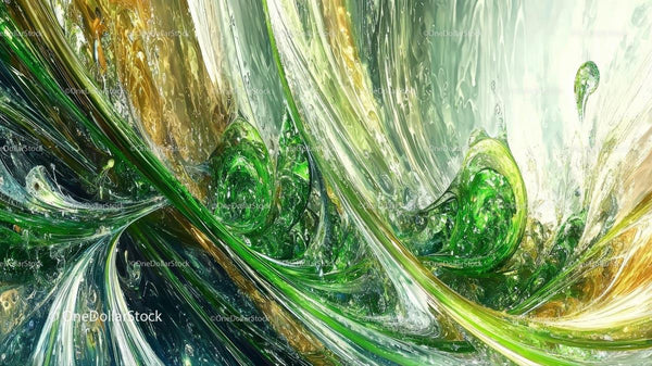 Dynamic Abstract Swirls in Green and Gold Tones