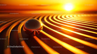 Glowing Orb on Sandy Waves at Sunset