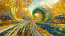 Abstract Golden and Green Swirling Wave in Motion