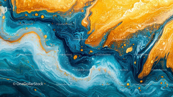 Vibrant Blue and Gold Swirling Abstract Art