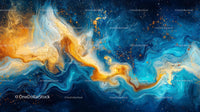 Vibrant Blue and Orange Abstract Fluid Painting