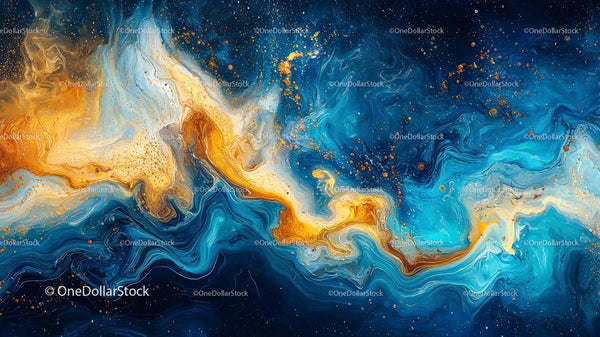 Vibrant Blue and Orange Abstract Fluid Painting