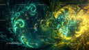 Abstract Fractal Art with Teal and Gold Swirls
