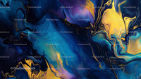 Vibrant Blue and Gold Fluid Art with Dynamic Patterns