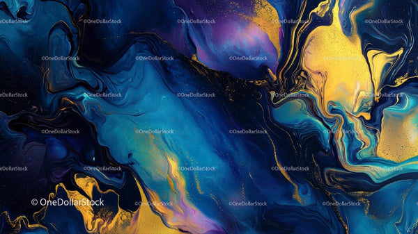 Vibrant Blue and Gold Fluid Art with Dynamic Patterns