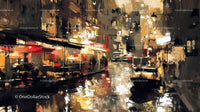 Vibrant Nighttime Urban Scene with Reflections