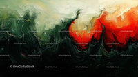 Dynamic Abstract Fluid Art in Green and Red Tones