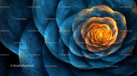 Abstract Blue Petals with Vibrant Orange Center