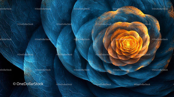 Abstract Blue Petals with Vibrant Orange Center