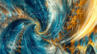 Vibrant Blue and Gold Fractal Swirl Abstraction