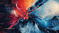 Vibrant Abstract Art with Red and Blue Fluid Dynamics
