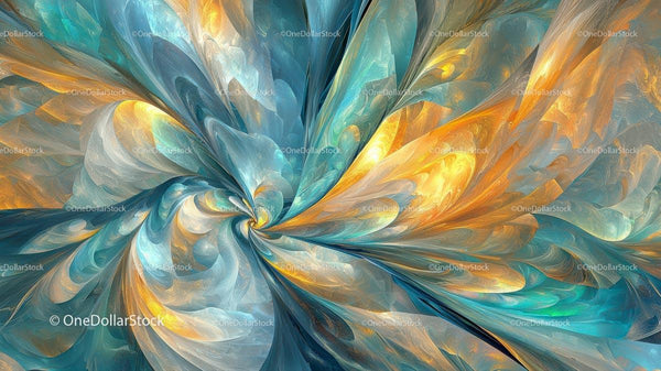 Vibrant Swirling Fractal in Blue and Yellow Tones