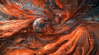 Dynamic Cosmic Swirl in Vibrant Orange and Blue Accents