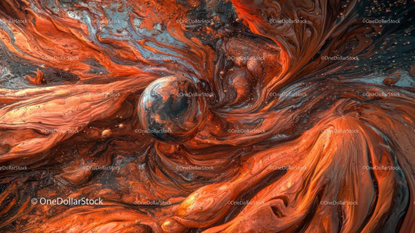 Dynamic Cosmic Swirl in Vibrant Orange and Blue Accents