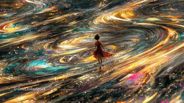 Surreal Dreamscape in Red Dress