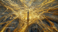 Golden Ethereal Figure in Abstract Flowing Patterns