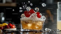 Refreshing Cherry Cocktail with Ice Cubes Splash