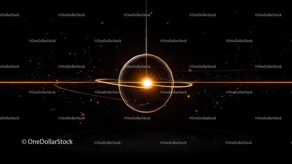 Glowing Sphere with Orbiting Rings in Cosmic Space