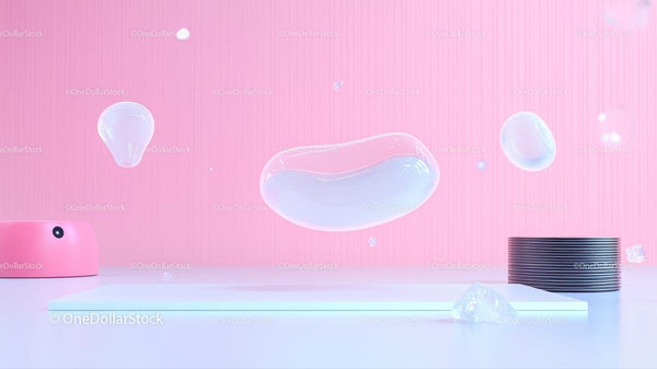 Floating Glossy Shapes on Pink Abstract Background