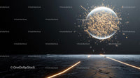 Futuristic Glowing Sphere with Dynamic Particle Burst