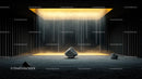 Surreal Room with Golden Light and Concrete Rocks