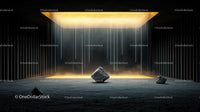 Surreal Room with Golden Light and Concrete Rocks