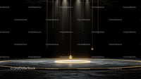 Minimalist Stage with Dramatic Lighting and Golden Accents