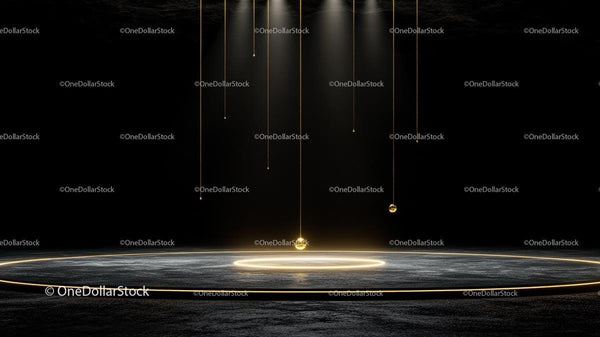 Minimalist Stage with Dramatic Lighting and Golden Accents