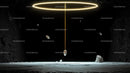 Futuristic Mystical Scene with Glowing Ring and Floating Rocks