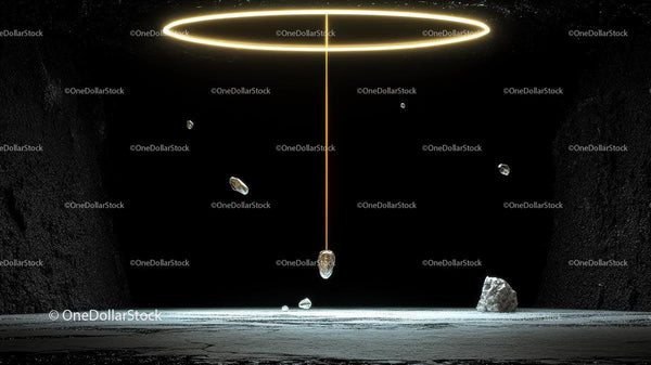 Futuristic Mystical Scene with Glowing Ring and Floating Rocks
