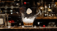 Energetic Cocktail Splash with Ice and Cherry