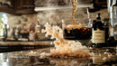 Steaming Coffee Splashing on Granite Kitchen Counter